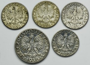 Set, II RP, Sailing ship, 2-5 gold 1936 (5 pieces).