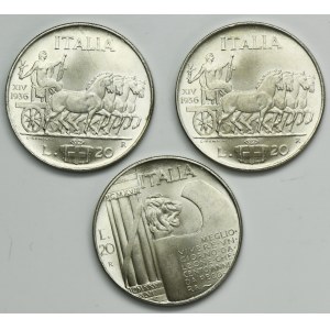 Set, Italy, 20 Lire 1928-1936 (3 pcs.)