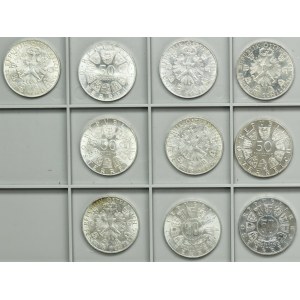 Set, Austria, 50 Schillings 1959-1970 (10 pcs.)
