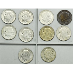 Zestaw, II RP, Głowa Kobiety, 5 złotych 1930-1932 (10 szt.)