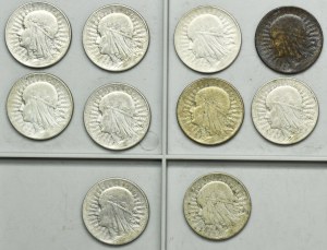 Set, Second Republic, Head of a Woman, 5 gold 1930-1932 (10 pieces).