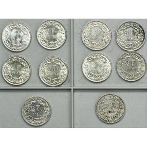 Set, Switzerland, Swiss Confederation, 2 Francs 1921-1967 (10 pcs.)