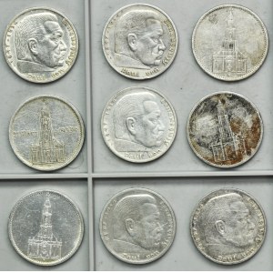 Set, Germany, Third Reich, 5 Mark 1934-1937 (9 pcs.)