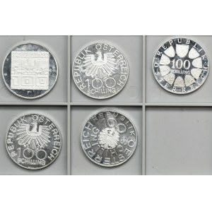 Set, Austria, 100 Schillings 1976-1979 (5 pcs.)