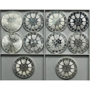 Set, Austria, 50 Schillings 1966-1974 (10 pcs.)