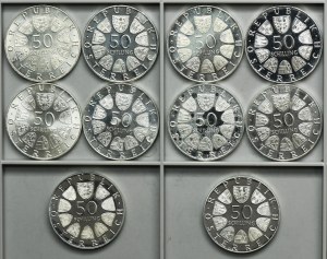 Sada, Rakousko, 50 šilinků 1966-1974 (10 kusů).
