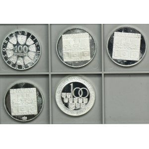 Set, Austria, 100 Schillings 1975-1977 (5 pcs.)