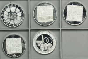 Sada, Rakousko, 100 šilinků 1975-1977 (5 kusů).