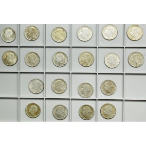 Zestaw, II RP, Głowa kobiety, 5 złotych 1928-1939 (20 szt.)