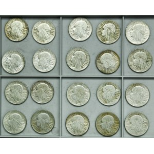 Zestaw, II RP, Głowa kobiety, 5 złotych 1932-1934 (20 szt.)