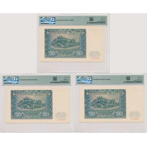 Ensemble, 50 or 1941 - D - PMG 64 EPQ (3 pièces) - numéros consécutifs