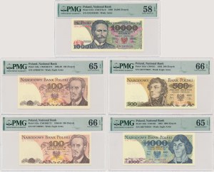 Satz, £100-10.000 1982-89 - PMG 58 EPQ-66 EPQ (5 Stück).