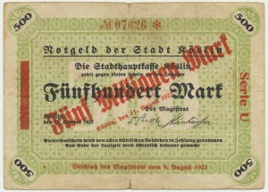 Koszalin (Koslin), 5 Millionen Mark 1923 für 500 Mark 1922
