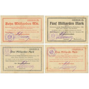 Sobięcin (Nieder-Hermsdorf), set of 1-10 billion marks 1923 (4 pieces).