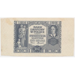 20 złotych 1940 - bez poddruku, oznaczenia serii i numeracji -