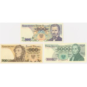 Set, 200-5,000 zl 1982-88 (3 pieces).