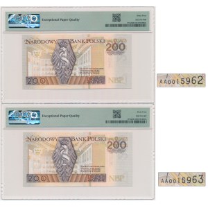 Satz, 200 Gold 1994 - AA - PMG 64 EPQ - fortlaufende Nummern (2 Stück).