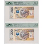 Satz, 200 Gold 1994 - AA - PMG 64 EPQ - fortlaufende Nummern (2 Stück).