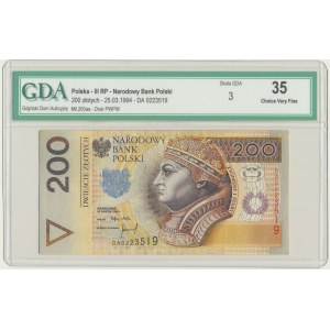 200 zloty 1994 - DA - GDA 35 - first series printed in PWPW.