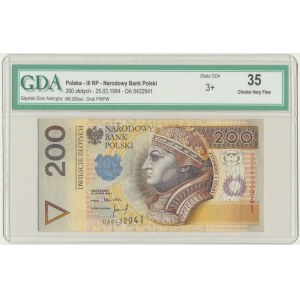 200 zloty 1994 - DA - GDA 35 - first series printed in PWPW.