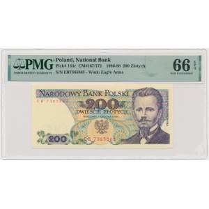 200 złotych 1988 - EB - PMG 66 EPQ - pierwsza seria rocznika