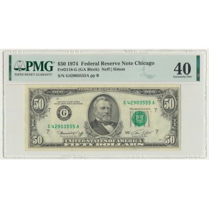 USA, Green Seal, Chicago, $50 1974 - Neff &amp; Simon - PMG 40