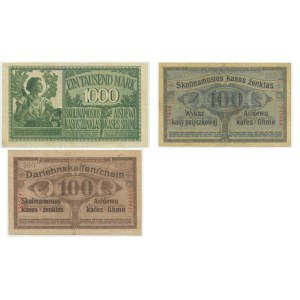 Zestaw, Ober Ost, Kowno i Poznań, 100-1.000 marek, 100 rubli 1916-18 (3 szt.)