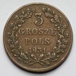 Powstanie Listopadowe, 3 grosze 1831 - łapy ZGIĘTE - rzadkość