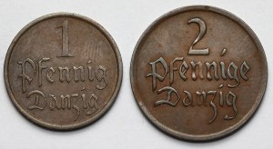 Gdańsk, 1 fenig 1937 i 2 fenigi 1926 - zestaw (2szt)