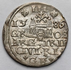 Stefan Batory, Trojak Riga 1586 - testa grande, rosette