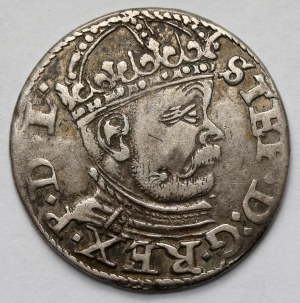 Stefan Batory, Trojak Riga 1586 - testa grande, gigli