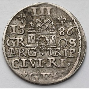 Stefan Batory, Trojak Ryga 1586 - duża głowa, lilijki
