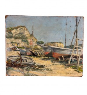 UNIDENTIFIED SIGNATURE, View of a seaside with boats on the shore