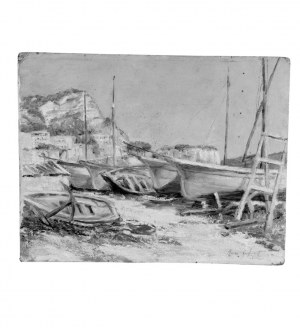 UNIDENTIFIED SIGNATURE, View of a seaside with boats on the shore