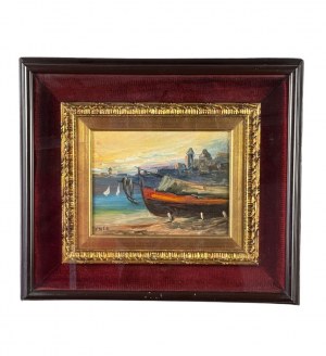 G. De Lise, View of the Marina with a Boat on the Shore - G. De Lise