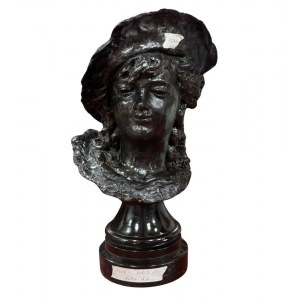 bust of a woman with a hat