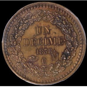 Monaco. 1 Decime 1838 M C Pattern Trial Strike