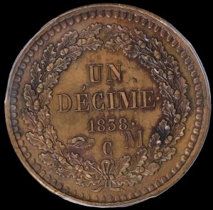 Monaco. 1 Decime 1838 M C Pattern Trial Strike