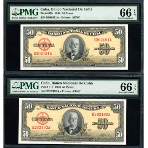 Cuba. 50 Pesos 1958 Consecutive Pair