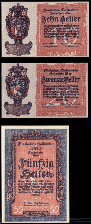 Liechtenstein. 10 20 50 Heller 1920