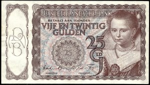 Nizozemsko. 25 Gulden 1944 Prefix 5 AS