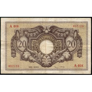 Italian Somaliland. 20 Somali 1950 Prefix A 018