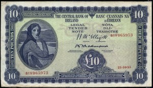 Irsko. Centrální banka 10 liber 1955