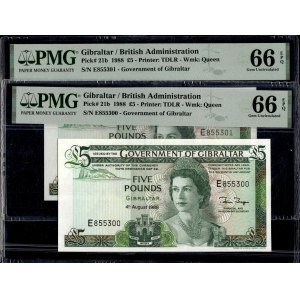 Gibraltar. 5 Pounds 1988 Consecutive Pair