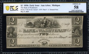 Spojené státy americké. Ann Arbor Michigan 2 dolary 9. května 1835 Deska A Vzácné