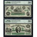 United States of America. South Carolina Columbia 20 & 50 Dollars 1872 Same Serial Number 906 Rare