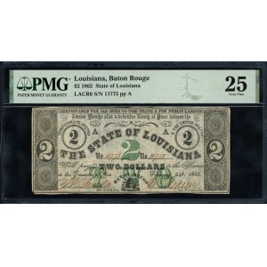 United States of America. Baton Rouge Louisiana 2 Dollars 1862 Civil War