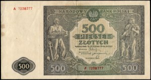 Poland. 1946 500 Zlotych Prefix A 1st Series