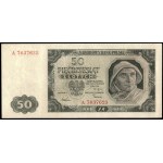 Poland. 1948 50 Zlotych Prefix A 7 Digits Scarce 1st Series