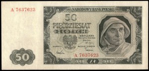 Poland. 1948 50 Zlotych Prefix A 7 Digits Scarce 1st Series